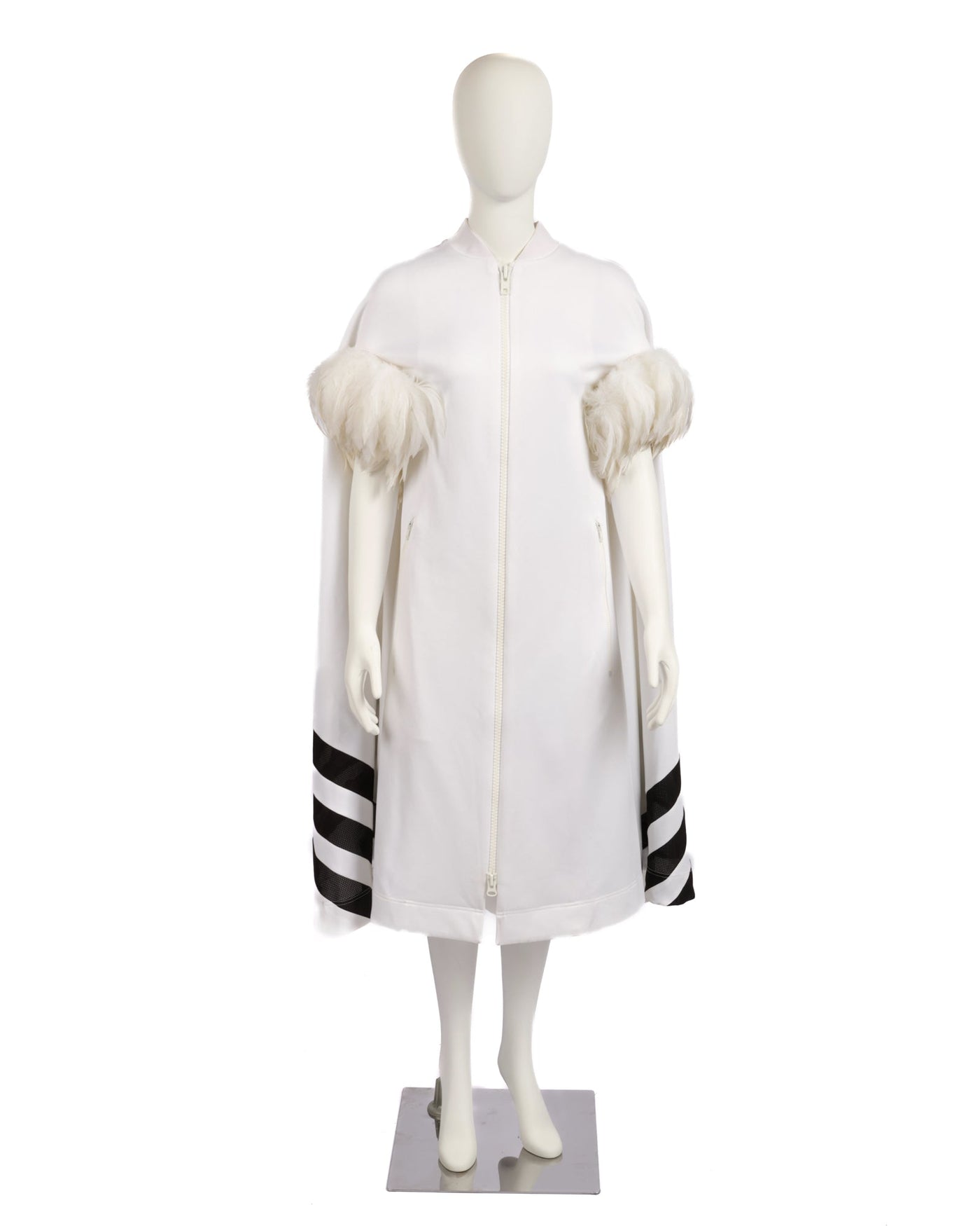 Y-3 A/W 2006 Striped Feather Cape (White)