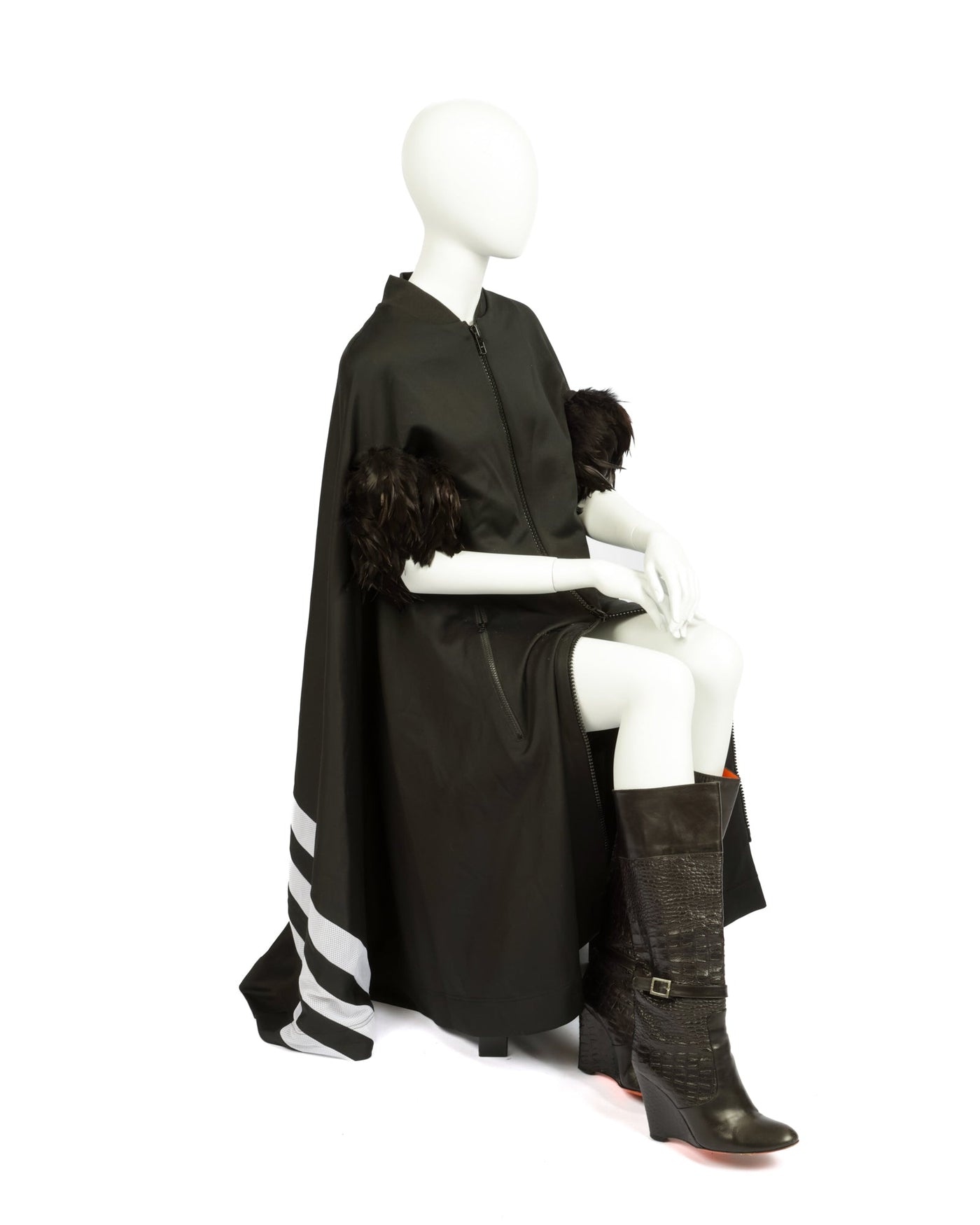 Y-3 A/W 2006 Striped Feather Cape (Black)