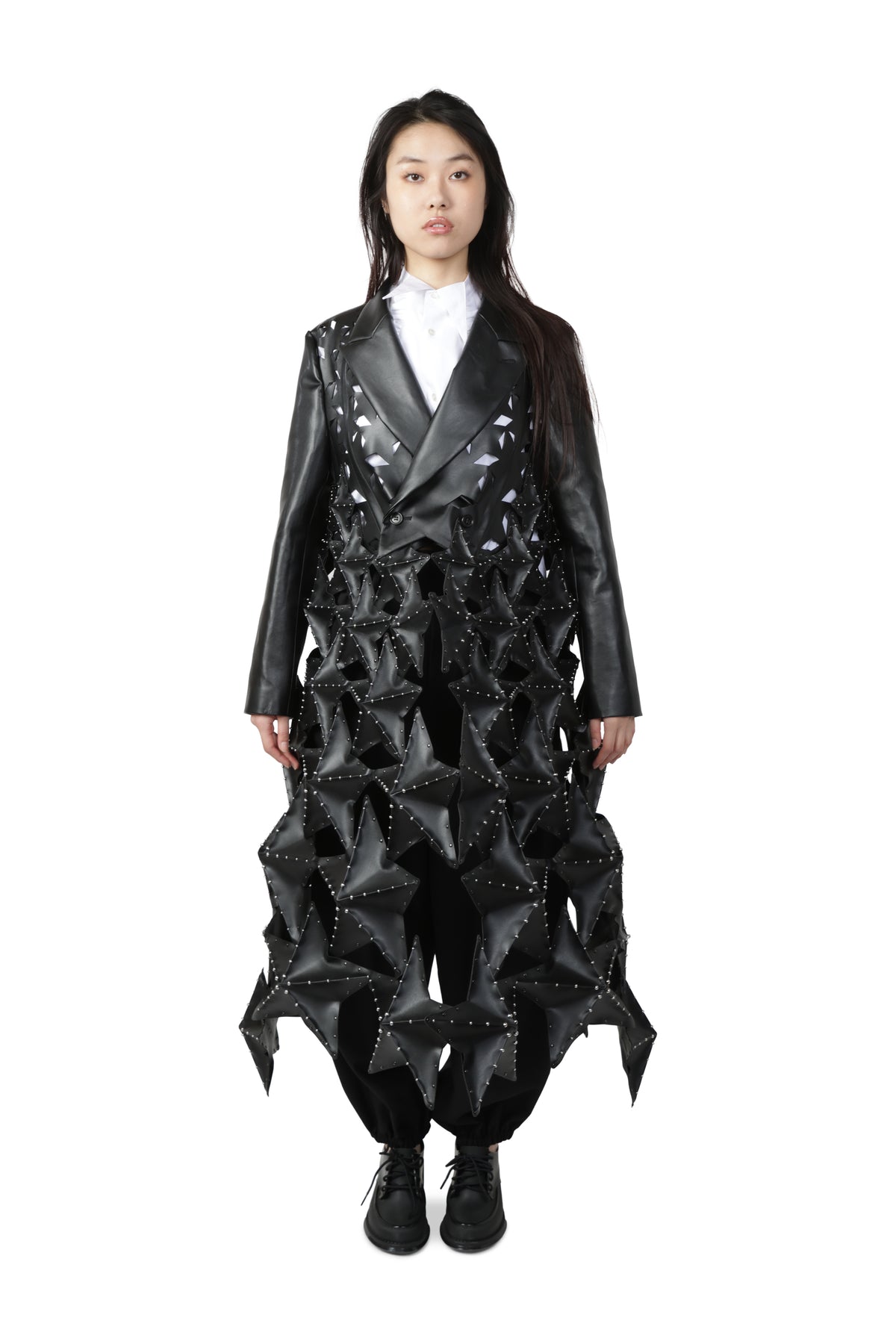 NOIR KEI NINOMIYA Leather Star Coat BLACK - BLACK / M 3Q-C001-S26