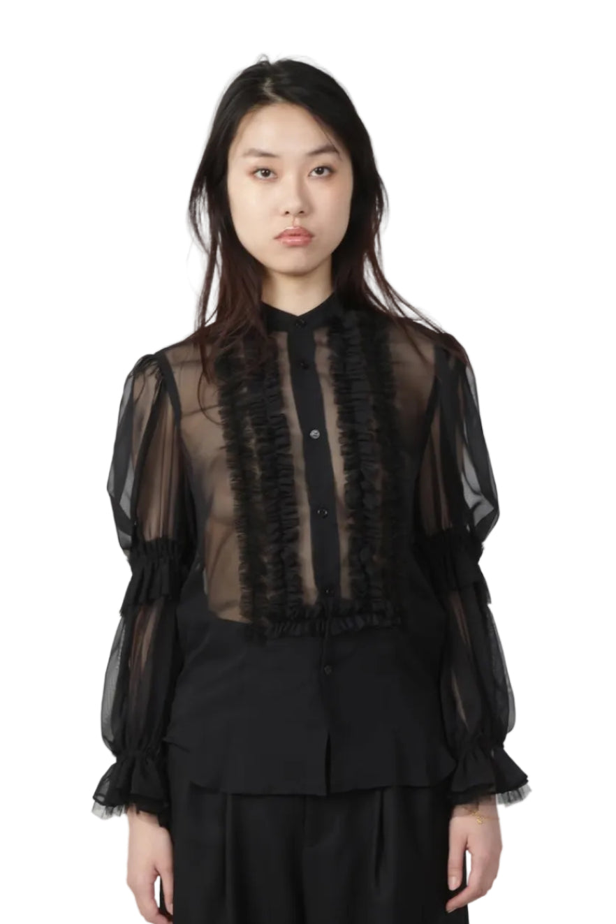 NOIR KEI NINOMIYA Ladies Sheer Ruffle Blouse BLACK - BLACK / L 3Q-B009-S26