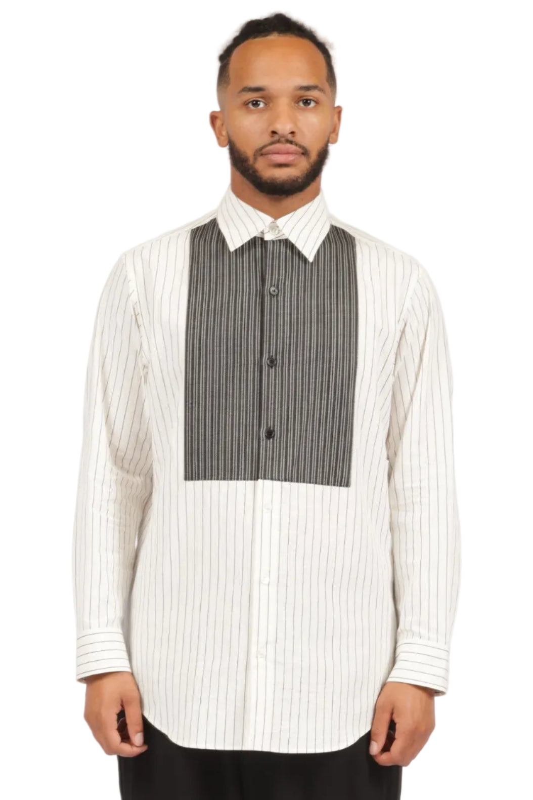 Yohji Yamamoto Front Chest Panel Collared Shirt BLACK/WHITE / 2 HW-B42-828-BLK-X-WHT-2