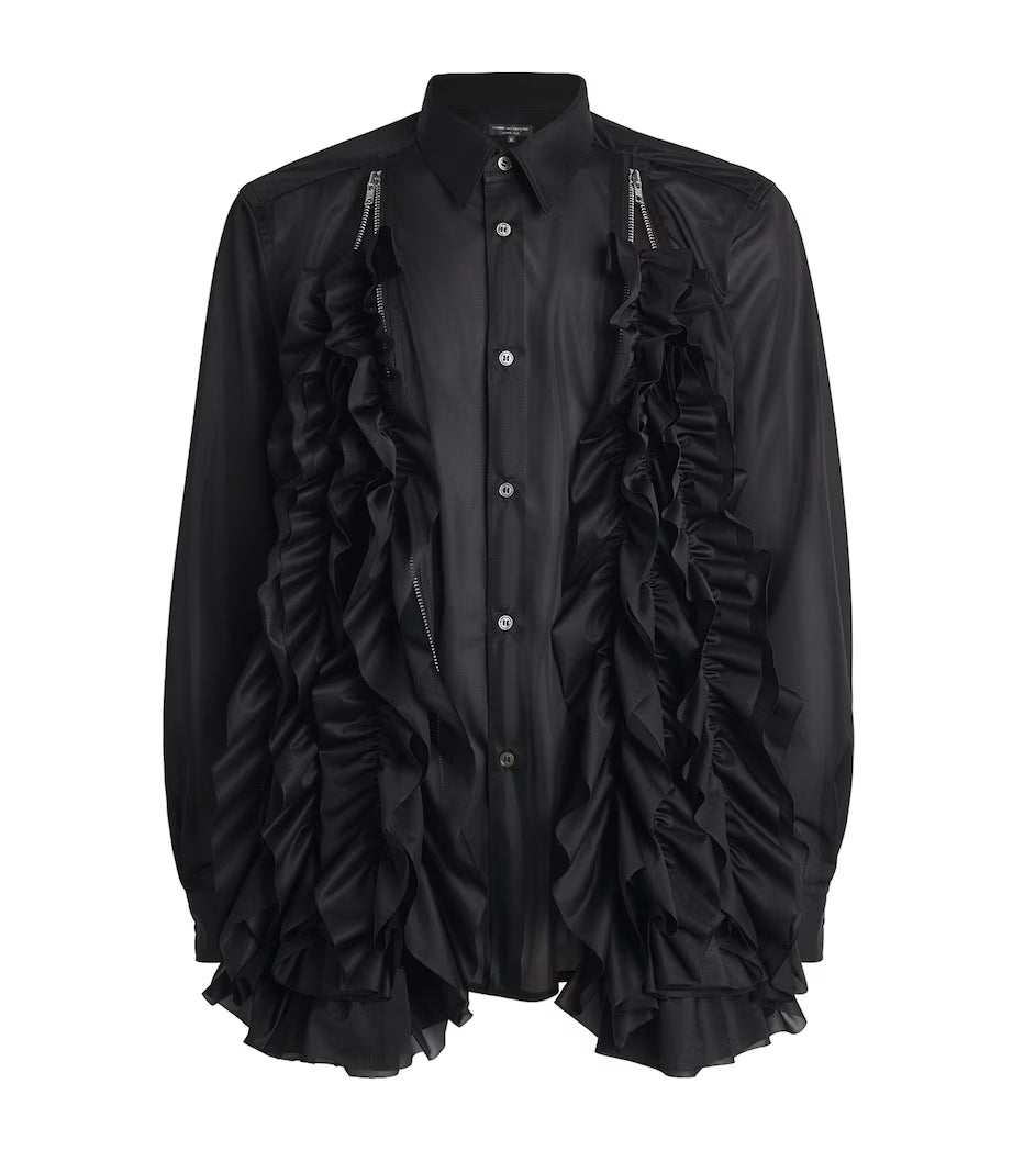 COMME des GARÇONS Homme Plus Ruffle Zip Shirt BLACK / L PQ-T037-S26-1-4