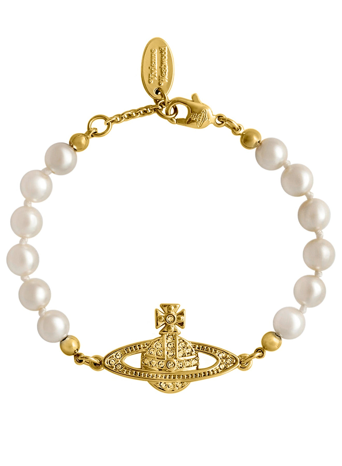 Vivienne Westwood Mini Bas Relief Bracelet Gold Colorado Topaz Pearl / OS 61030001-02R122-CN-GOLD-COLORADO-TOPAZ-PEARL-OS