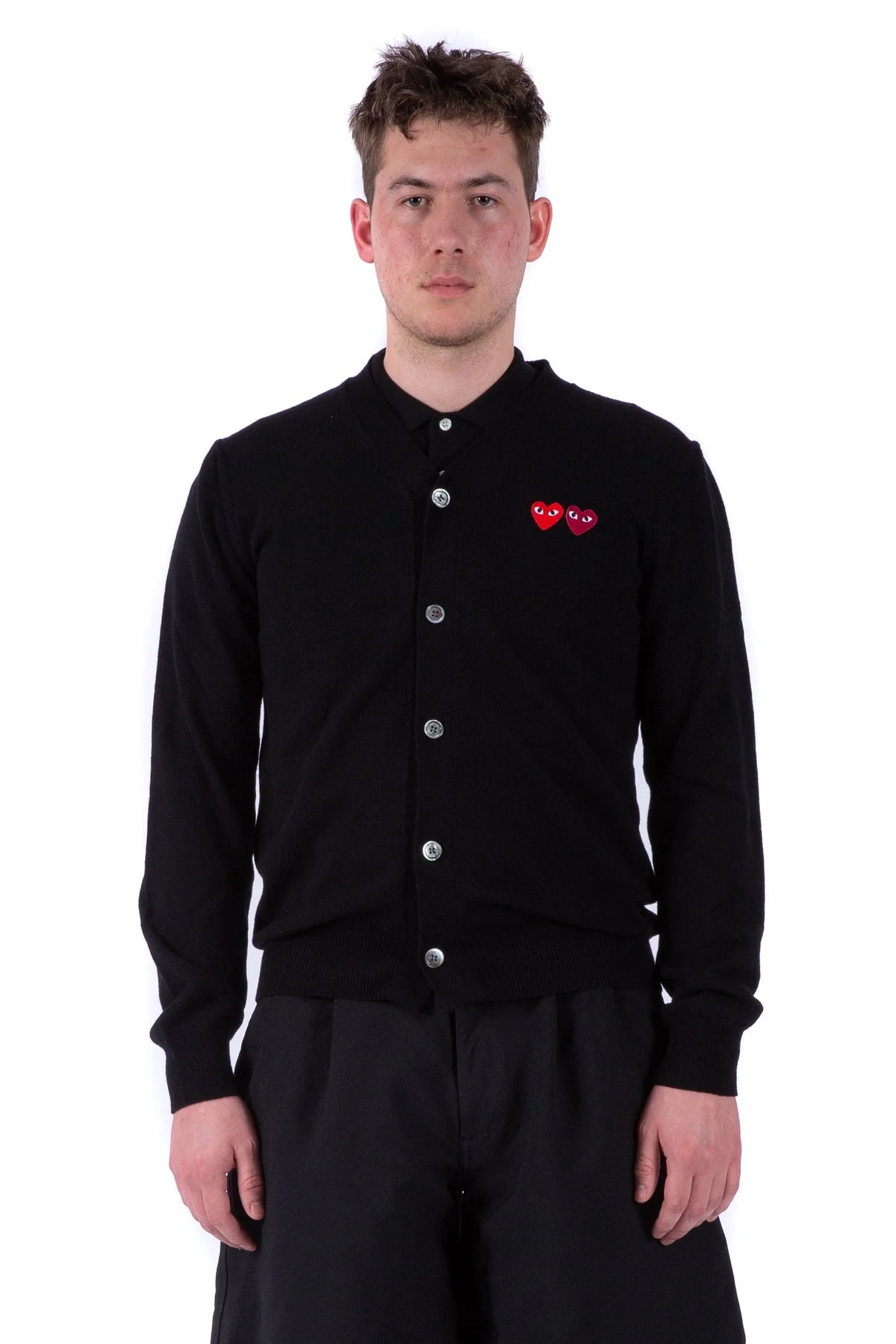 Men's Play Cardigan with Red and Burgundy Hearts Cardigans COMME des GARÇONS PLAY