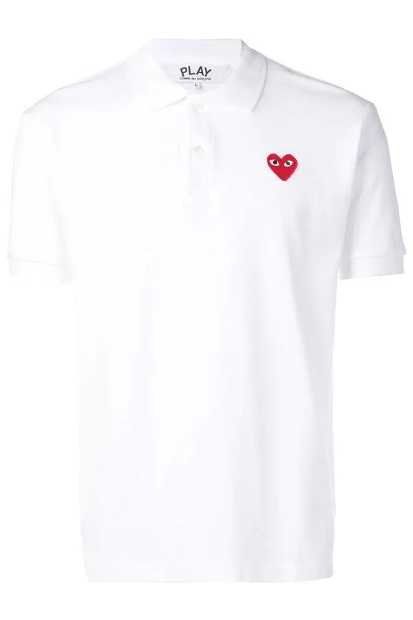 CDG PLAY Men's Red Heart Polo Tshirt in White Shirts COMME des GARÇONS PLAY