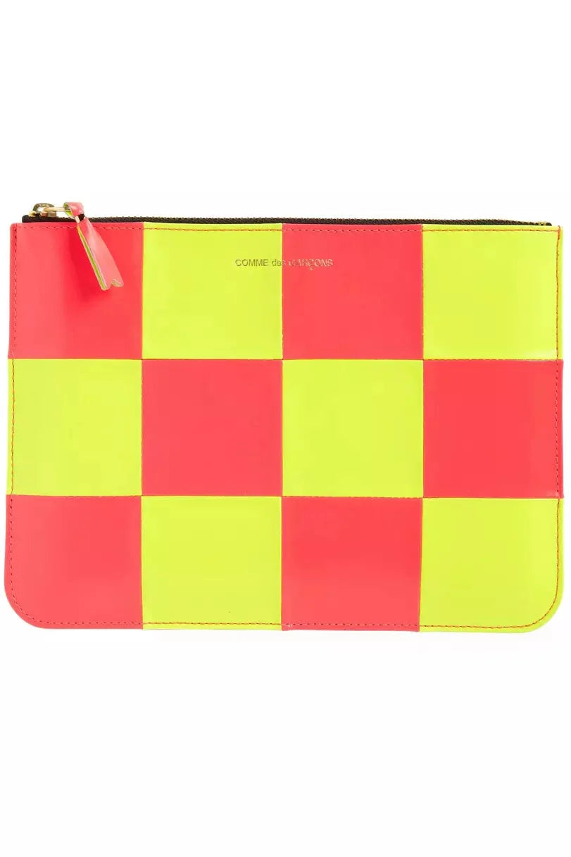 COMME des GARÇONS WALLET Fluo Squares Large Zip Pouch Yellow/Pink / OS SA5100SF-P/YE-OS