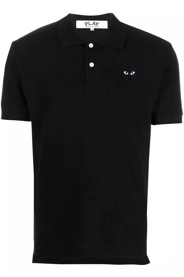 Men's Black Polo with Black heart Shirts COMME des GARÇONS PLAY