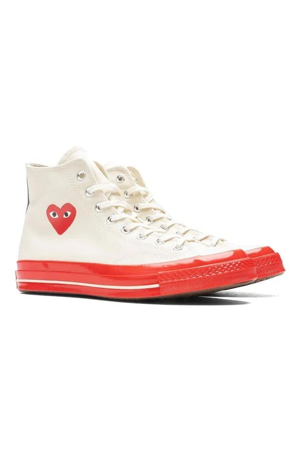 White CDG Play x Converse Red Sole High Top Sneakers Shoes COMME DES GARÇONS PLAY CONVERSE