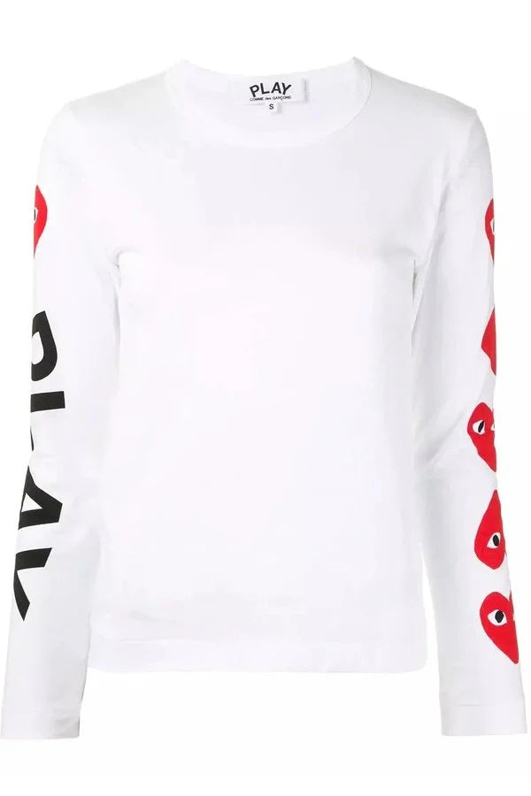 Women's Play Long Sleeved t-shirt with Logos on sleeve T-shirts COMME des GARÇONS PLAY
