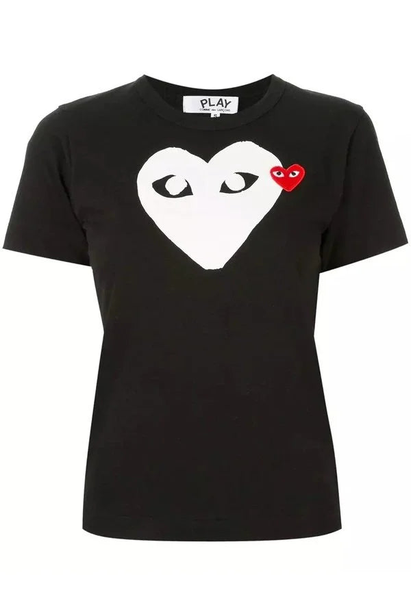 Women's Play T-Shirt with White and Red Heart T-shirts COMME des GARÇONS PLAY Black XS