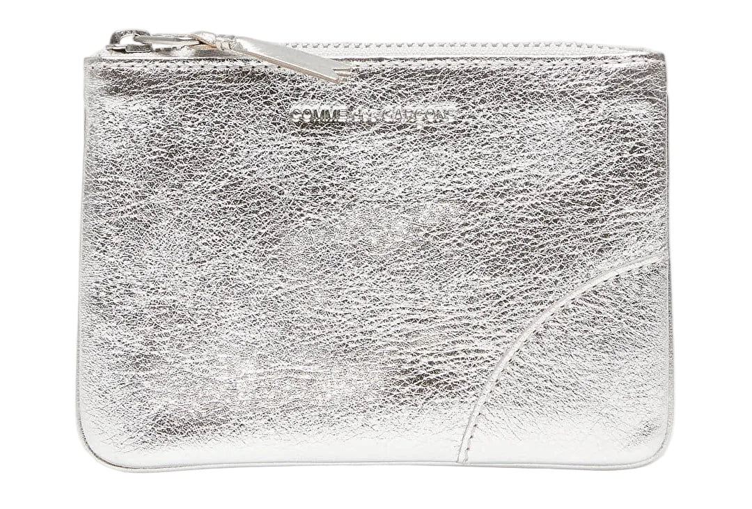 Metallic Leather Zip Pouch Silver