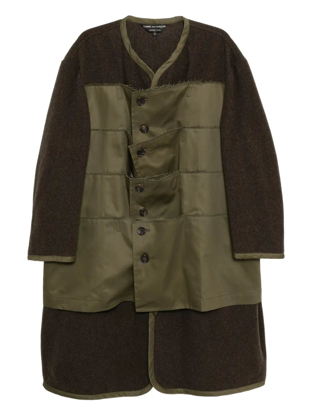 Buttoned Paneled Khaki Wool Coat