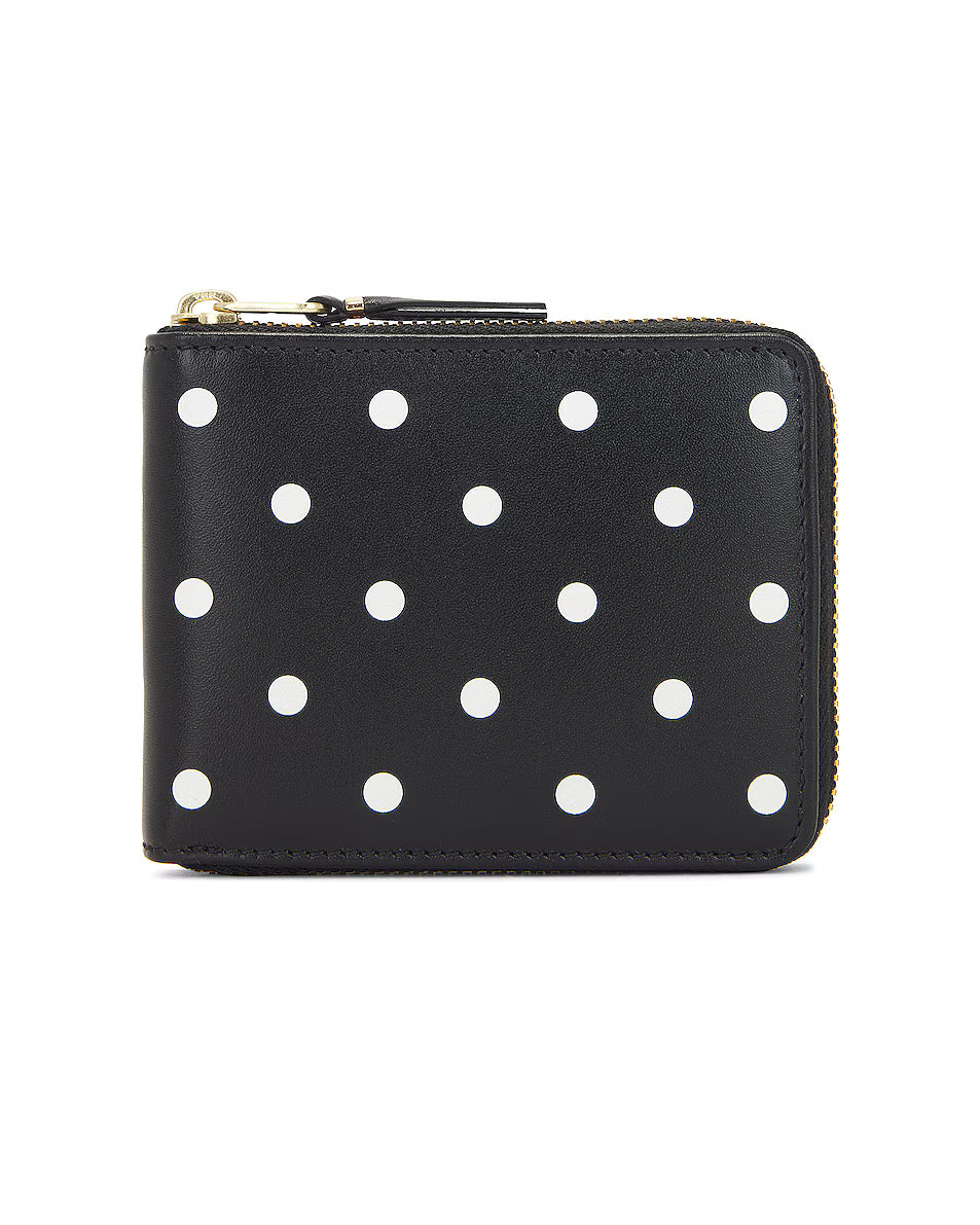 Polka Dot Printed Zip-Around Wallet Black