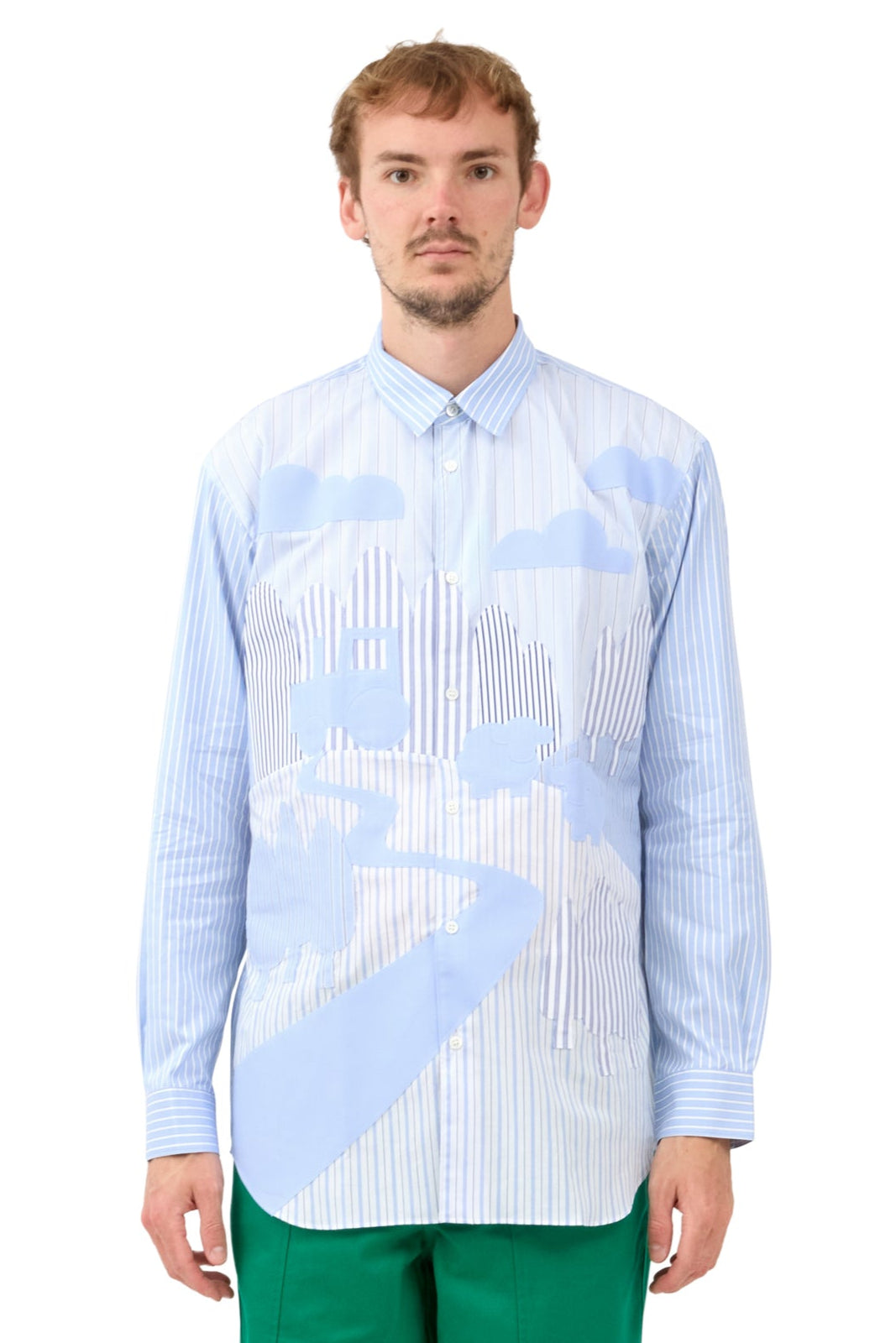 Mens Clouds Striped Button Up