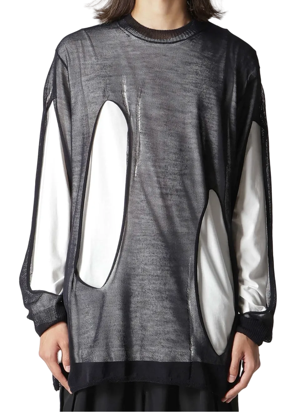 Yohji Yamamoto Round Neck Damaged Pullover BLACK / 3 HK-K13-190-3