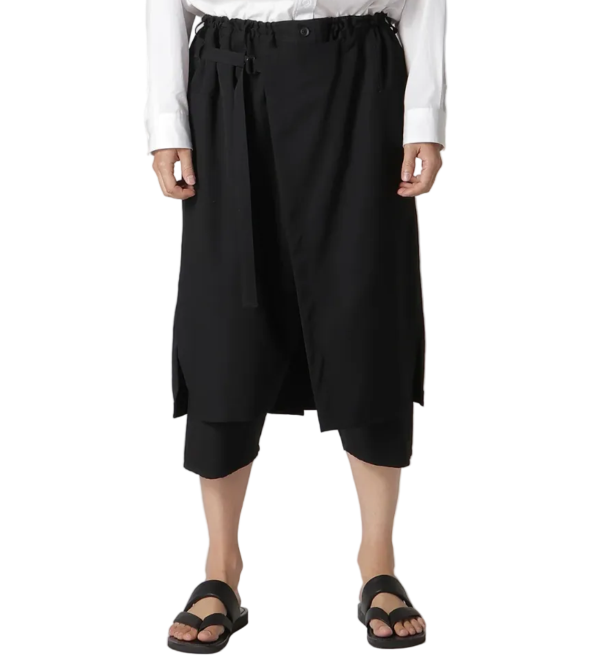 Yohji Yamamoto Wool Gabardine Standard Wrap Pants BLACK / 2 HK-P08-100-2