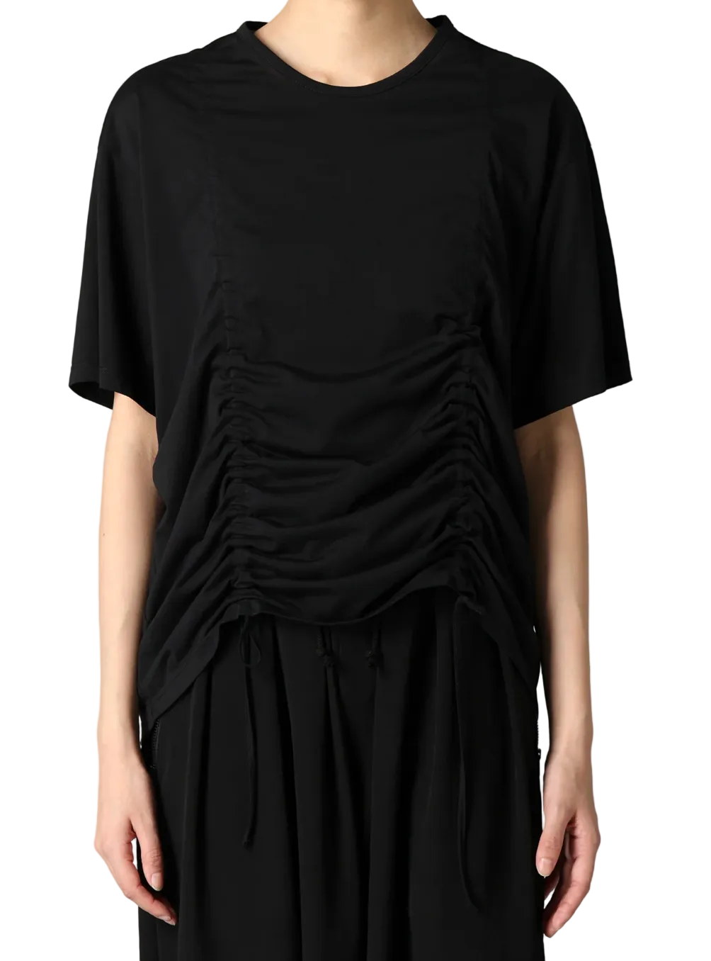 Yohji Yamamoto Single Jersey Gather Detail Short Sleeve T BLACK / 2 FK-T33-078-2