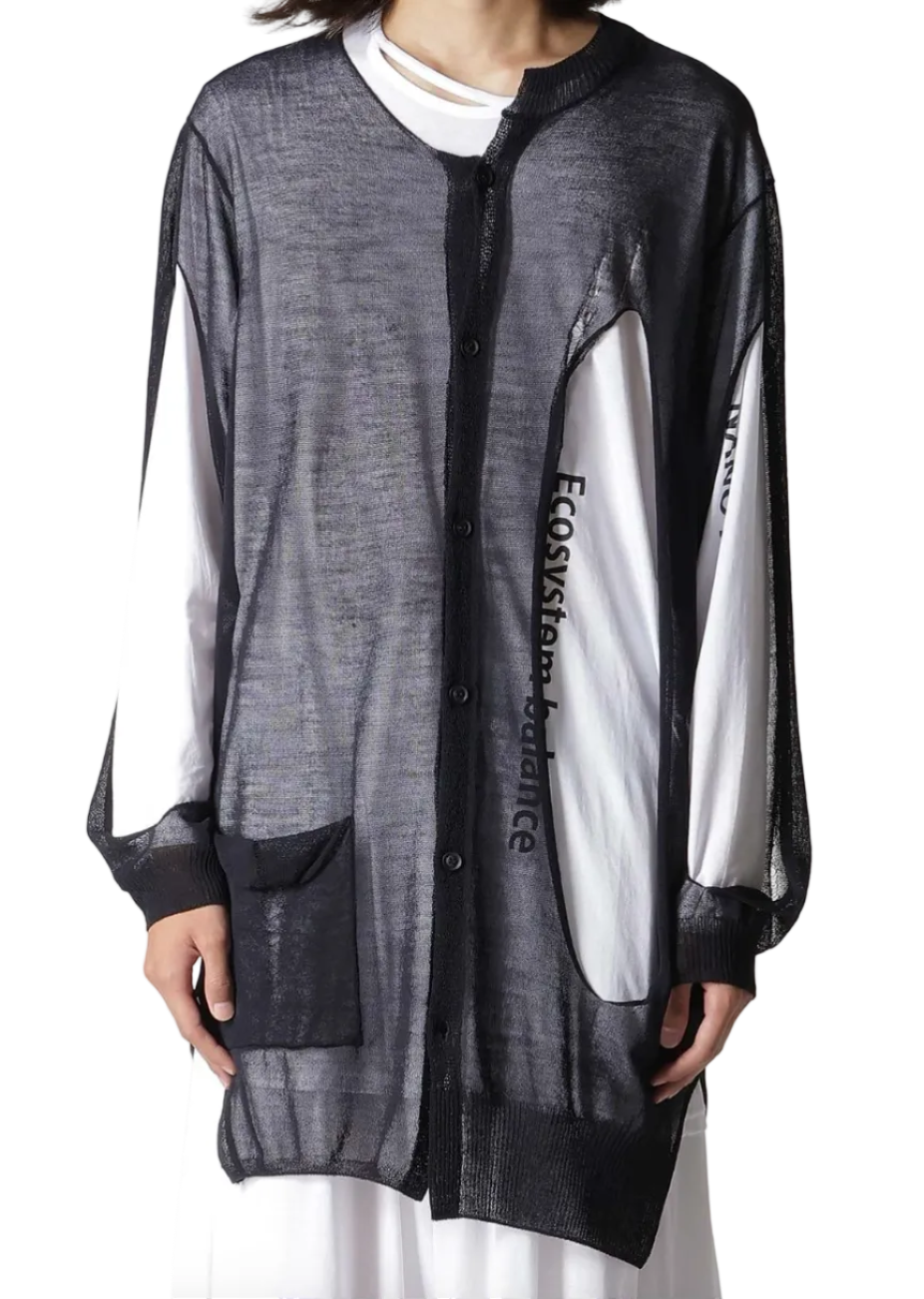 Yohji Yamamoto Hole Damaged Round Neck Cardigan BLACK / 3 HK-K80-190-3