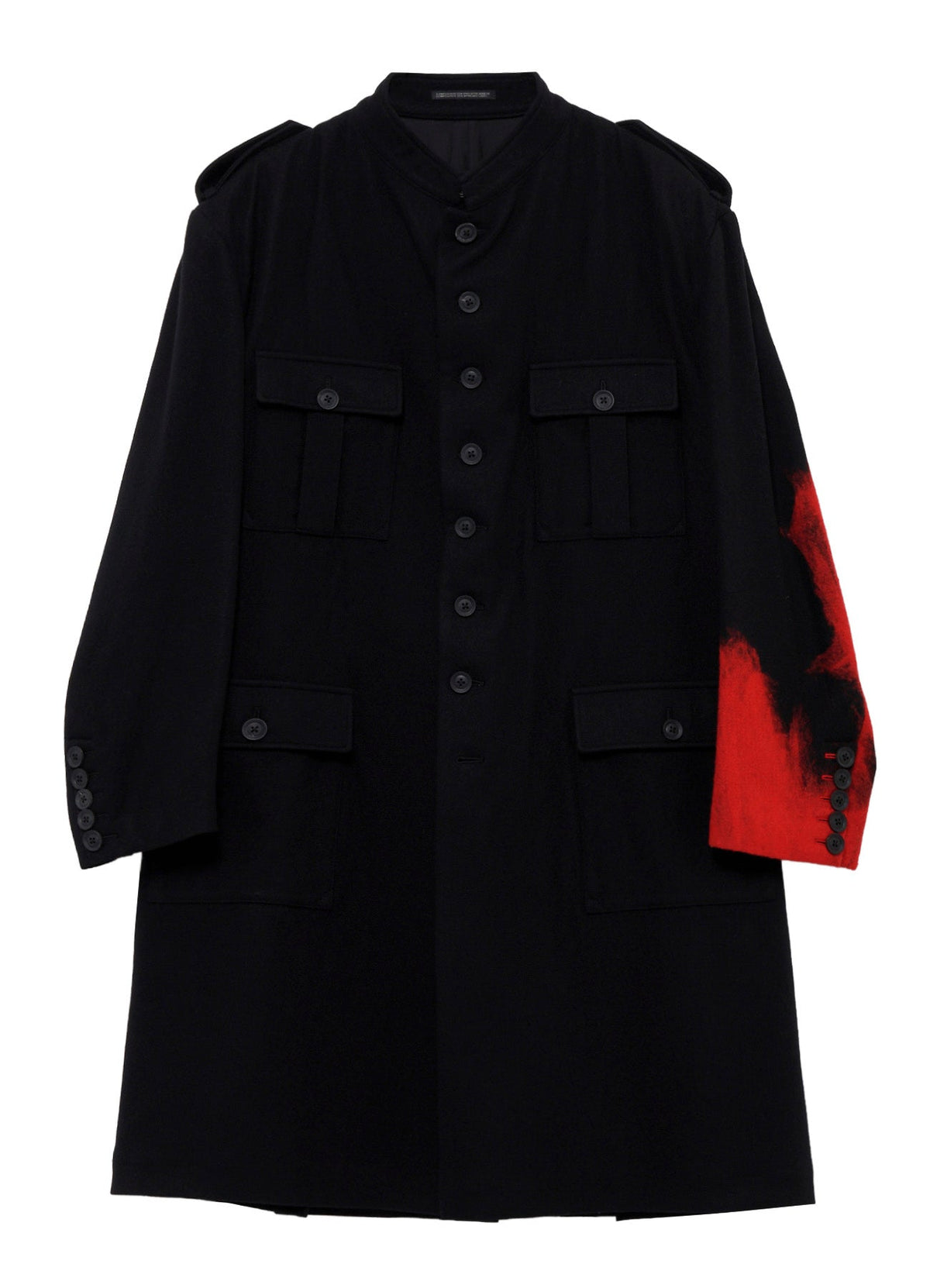 Yohji Yamamoto Needle Punch Flannel Red Military Jacket BLACK / 4 HW-J21-148-BLK-X-RED-4
