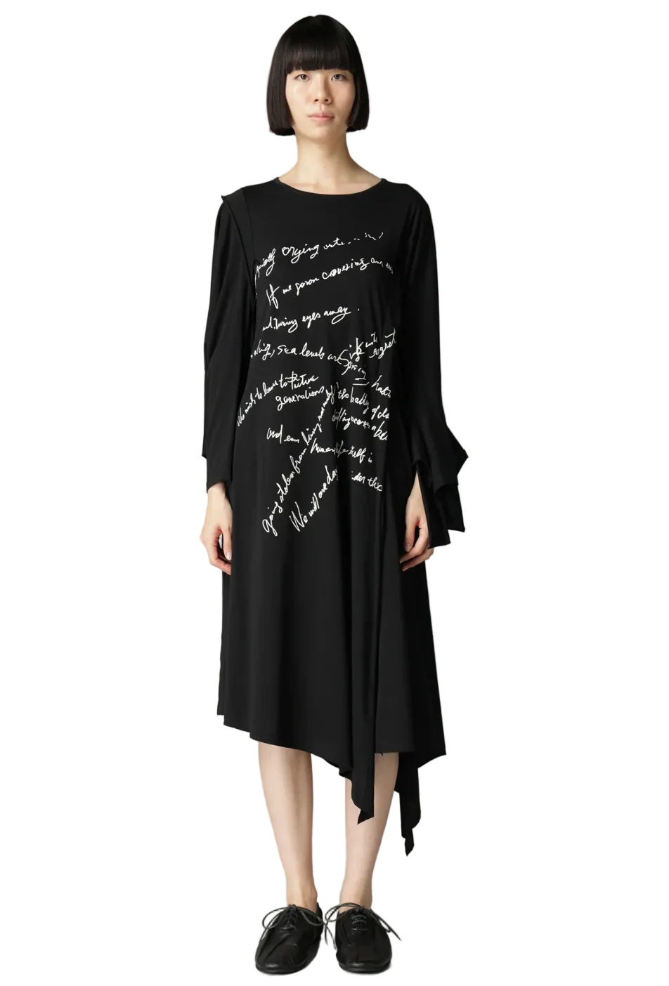 Yohji Yamamoto Cotton Single Jersey Hand Writing Pt Dress BLACK / 2 FK-T82-087-2