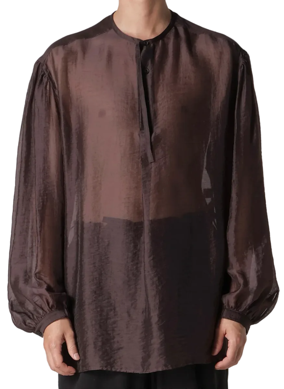 Yohji Yamamoto Lawn Gather Sleeve Stand Blouse BROWN / 2 HK-B15-226-2