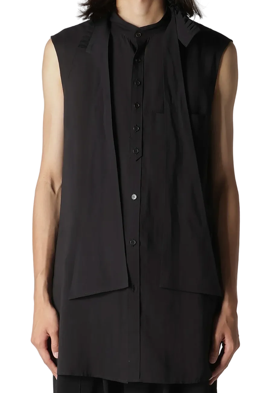 Yohji Yamamoto Cellulose Lawn Ruffed Spare Collar Blouse BLACK / 2 HK-B36-235-2