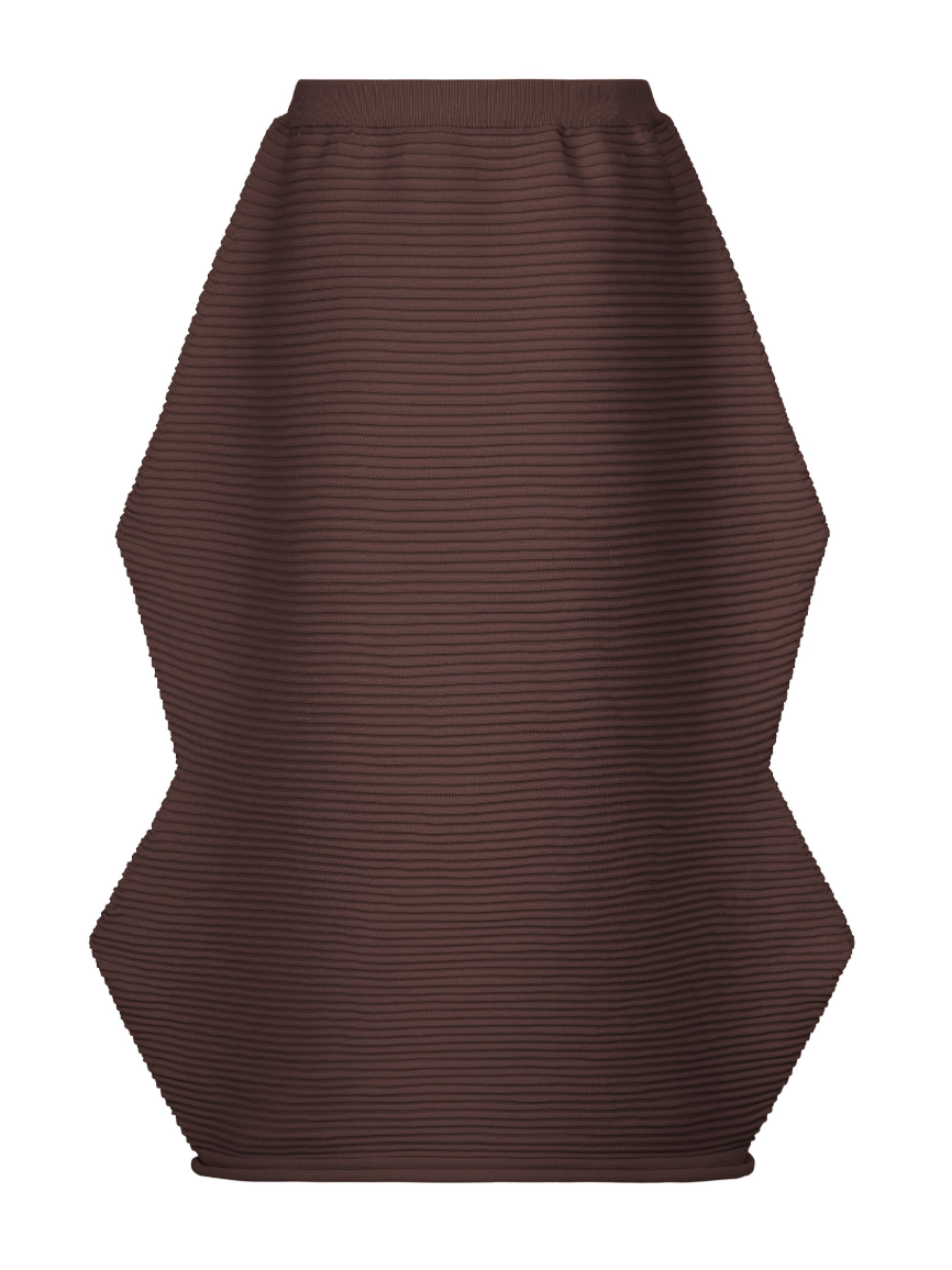 PLEATS PLEASE ISSEY MIYAKE Zig Zag Knit Skirt DARK BROWN no.47 / OS PP68KG802