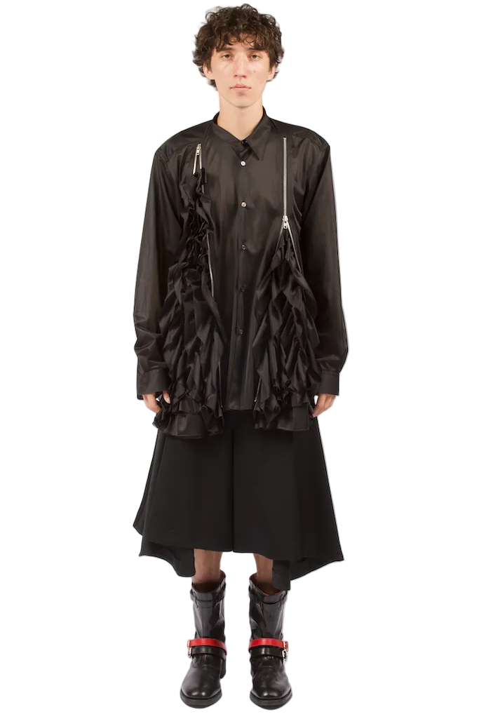 COMME des GARÇONS Homme Plus Ruffle Zip Shirt BLACK / L PQ-T037-S26-1-4