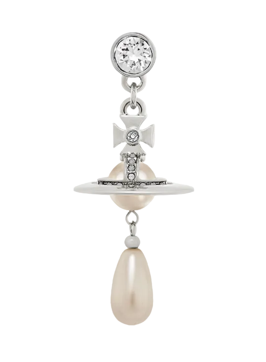 Vivienne Westwood Man. Pearl Drop Single Earring Platinum Pearl Crystal / OS 6203006J-02P127-CN-PLATINUM-PEARL-CRYSTAL-OS