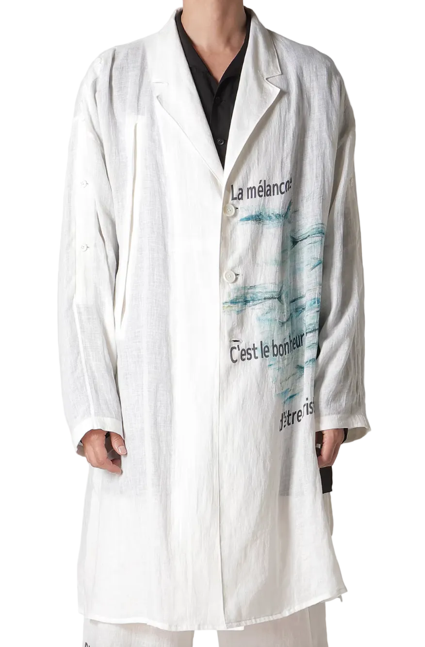 Yohji Yamamoto Sakana Message Long Jacket WHITE / 3 HK-J20-308-3
