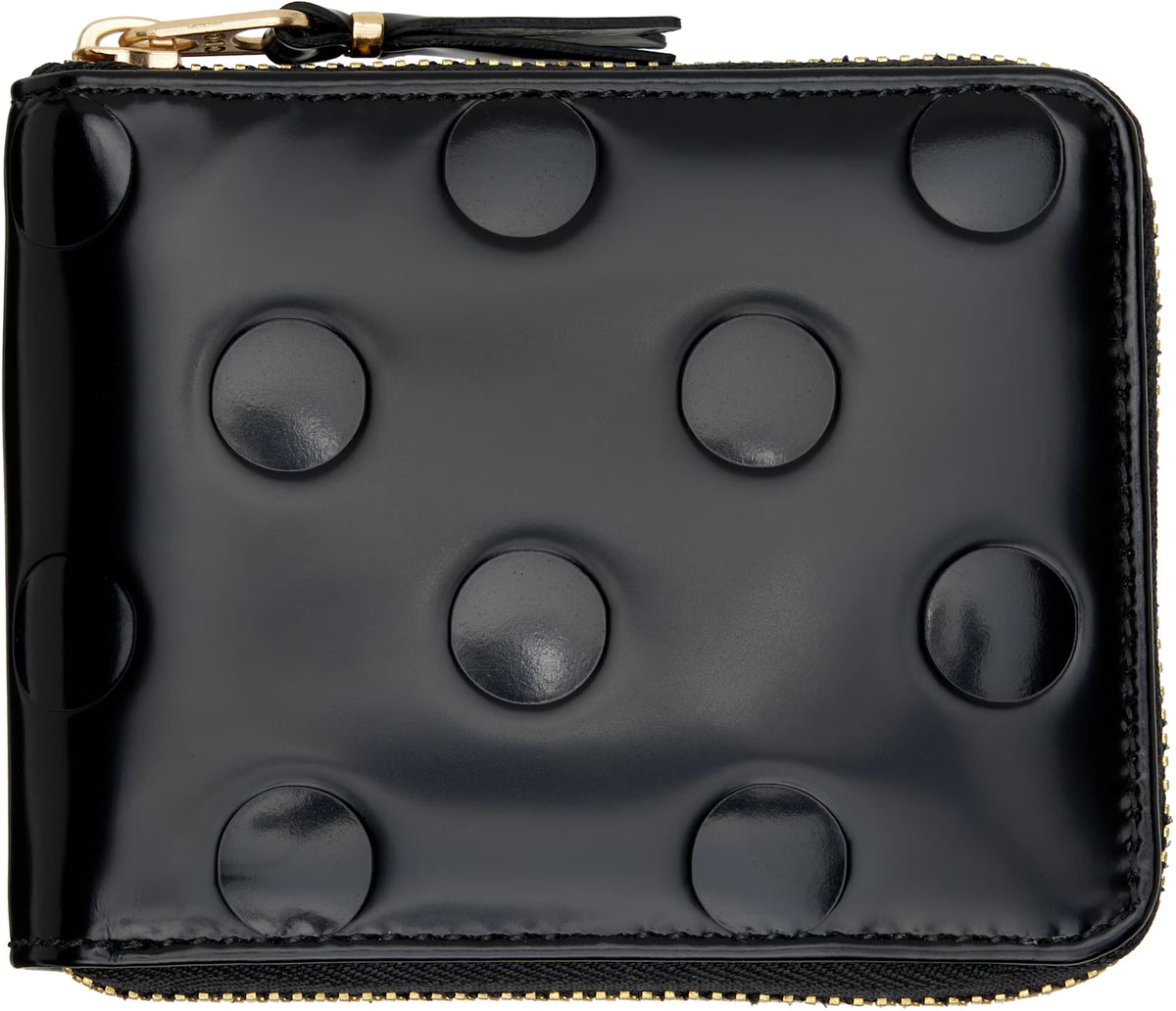 Polka Dot Embossed Zip-Around Wallet Black
