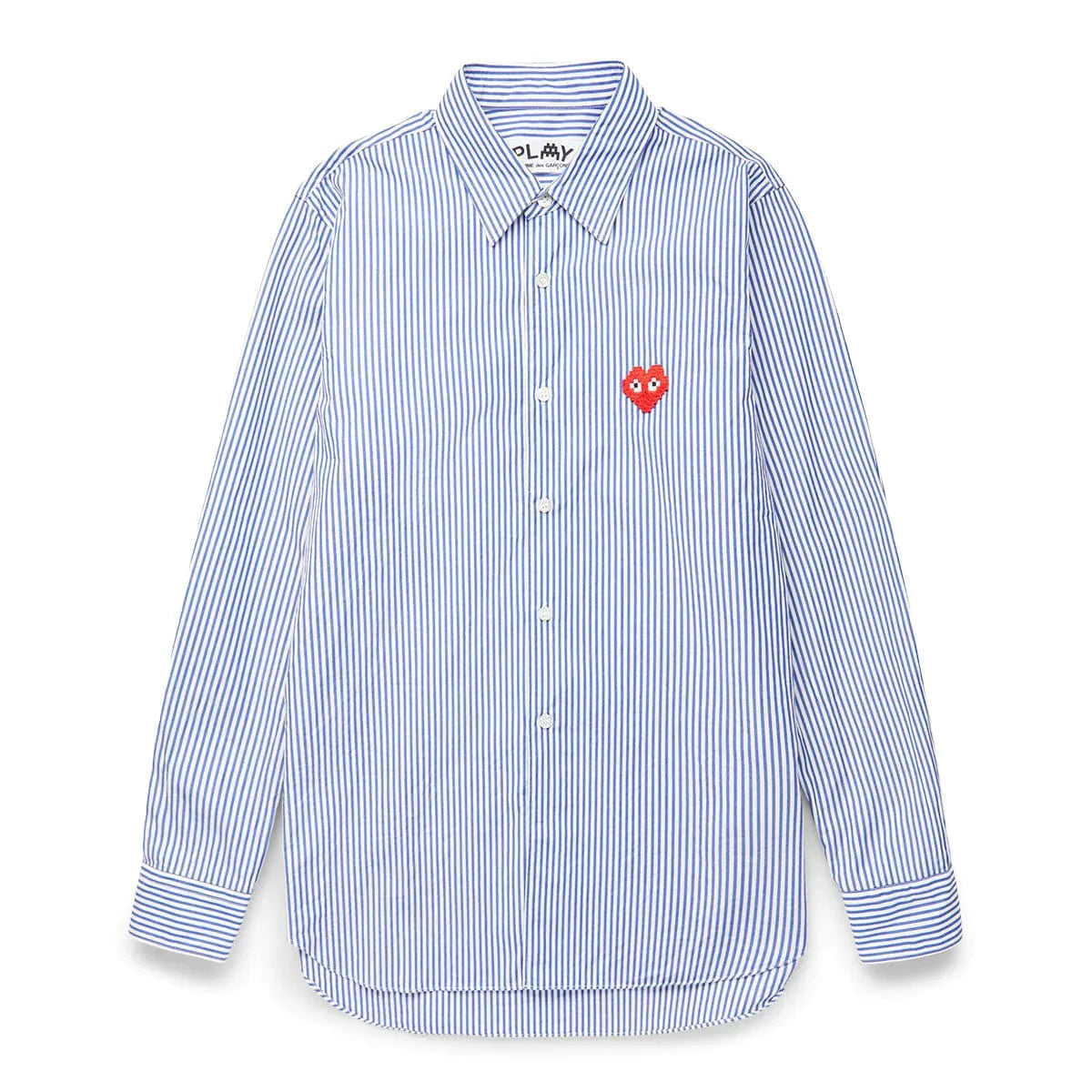 Men's Invader Heart Striped Collared Shirts Shirt COMME des GARÇONS PLAY Blue/White S