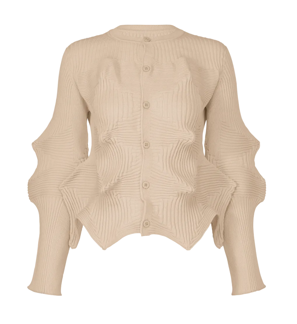 ISSEY MIYAKE Linkage Cardigan EMU BEIGE No. 48 / 2 IM66KO782-BEIGE-CARDIGAN