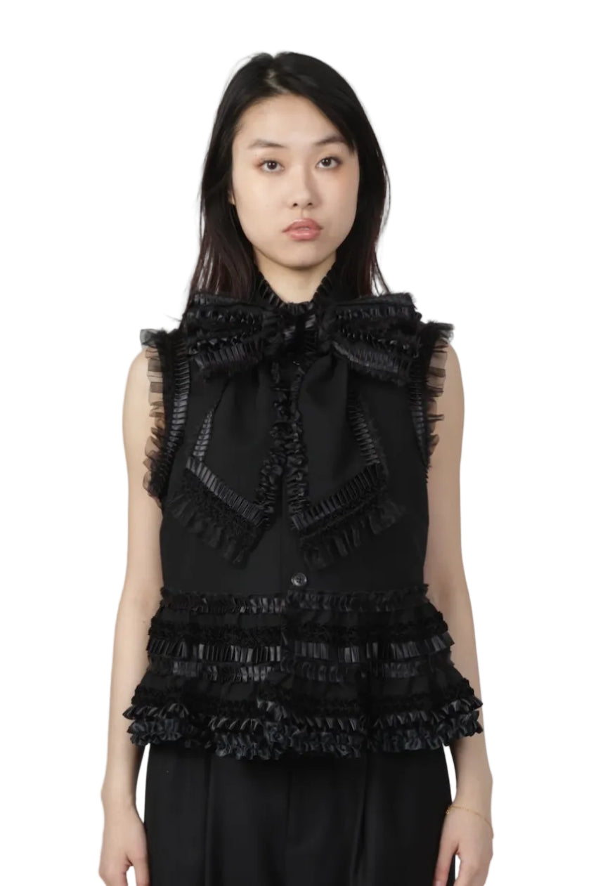 NOIR KEI NINOMIYA Ladies Ruffle Bow Vest BLACK - BLACK / S 3Q-V011-S26
